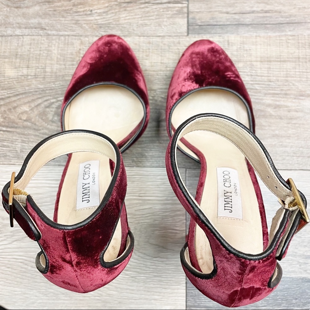 JIMMY CHOO Merlot Red Velvet Platform Heels Sz 9 - Picture 8 of 10